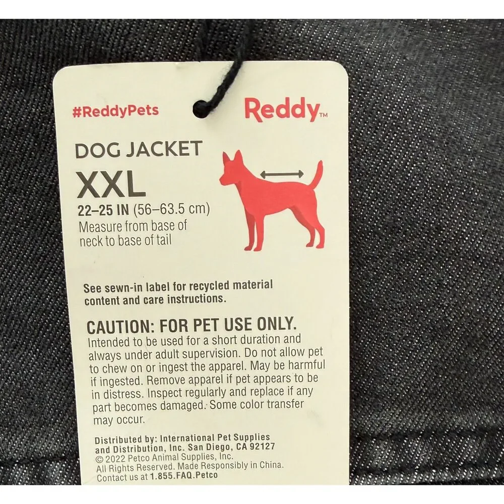 Reddy Dog Jacket XXL Black Denim Hooded Pet Coat Vest New With Tags